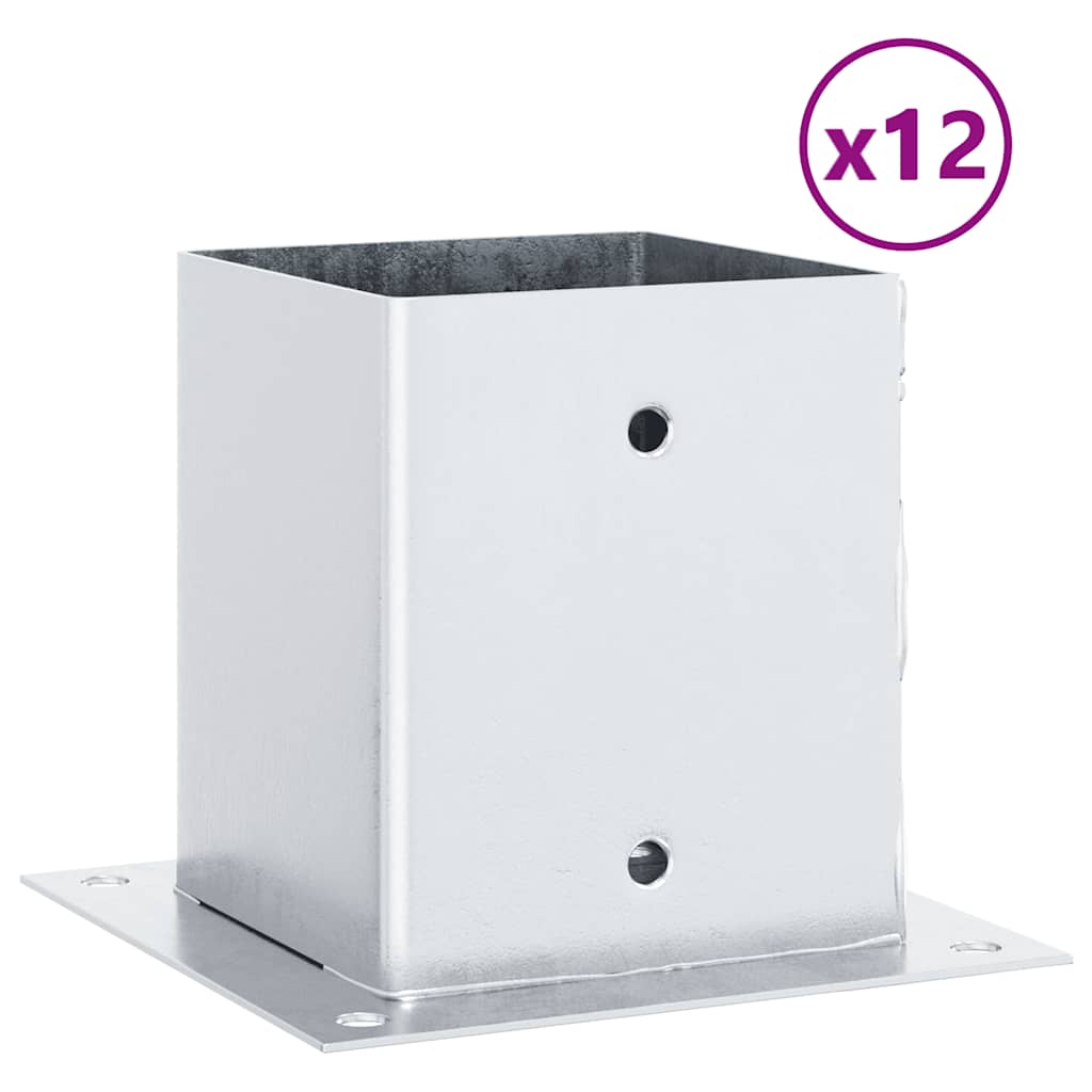 Basi per Pali Quadrate 12 pz Argento 121x121 mm Acciaio Zincato | homemem39
