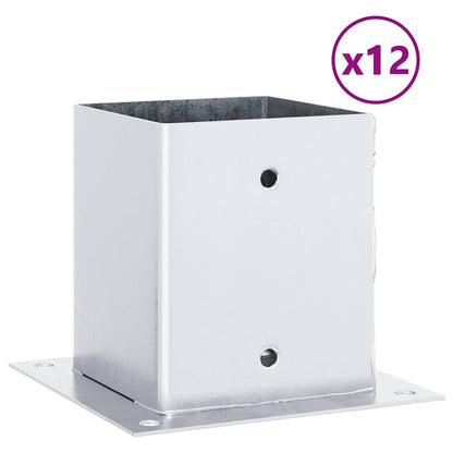 Basi per Pali Quadrate 12 pz Argento 121x121 mm Acciaio Zincato | homemem39