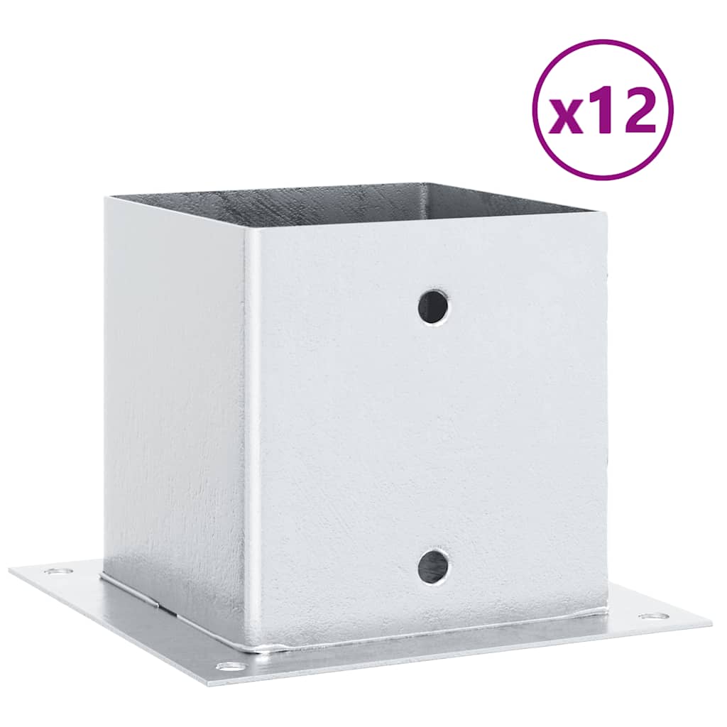 Basi per Pali Quadrate 12 pz Argento 141x141 mm Acciaio Zincato | homemem39