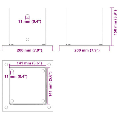 Basi per Pali Quadrate 12 pz Argento 141x141 mm Acciaio Zincato | homemem39