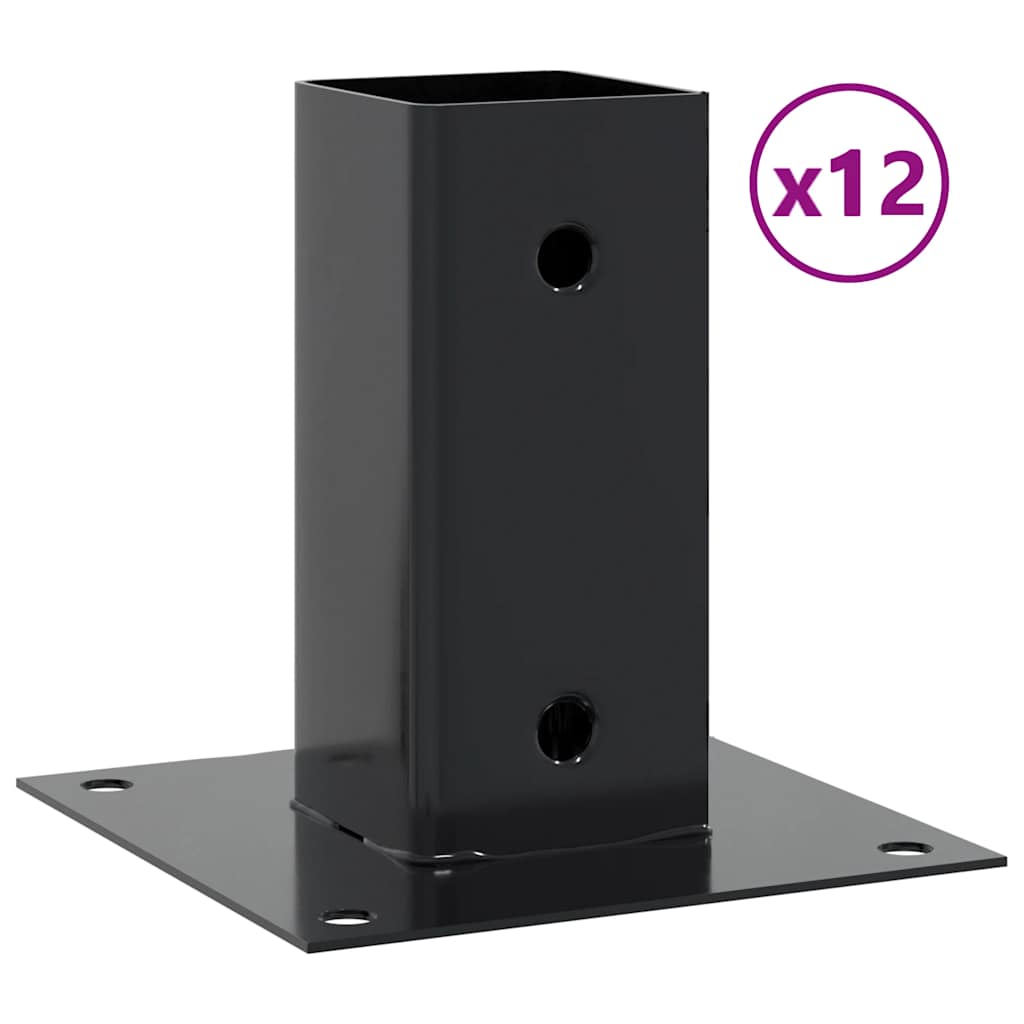 Basi per Pali Quadrati 12 pz 61x61mm Acciaio Verniciato Polvere | homemem39