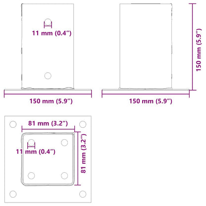 Basi per Pali Quadrati 4 pz 81x81 mm Acciaio Verniciato Polvere | homemem39