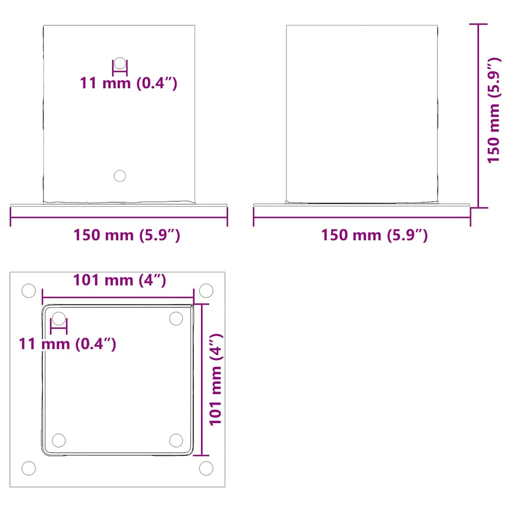 Basi per Pali Quadrati 4pz 101x101mm Acciaio Verniciato Polvere | homemem39