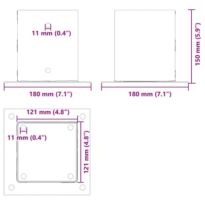 Basi per Pali Quadrati 4pz 121x121mm Acciaio Verniciato Polvere | homemem39