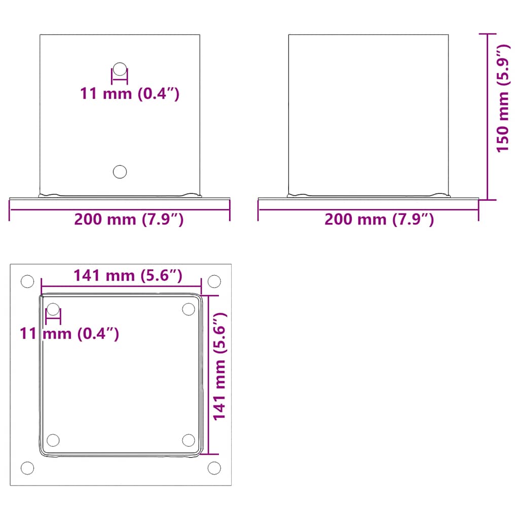 Basi per Pali Quadrati 4pz 141x141mm Acciaio Verniciato Polvere | homemem39