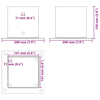 Basi Pali Quadrati 12 pz 141x141 mm Acciaio Verniciato Polvere | homemem39