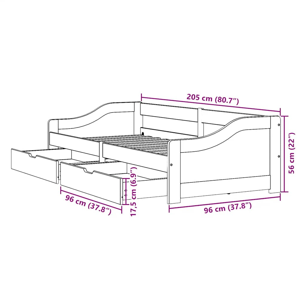 Dormeuse 2 Cassetti senza Materasso Bianco&Rosa 90x200 cm IRUN