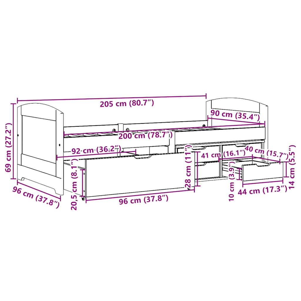 Dormeuse 5 Cassetti senza Materasso Bianco&Rosa 90x200 cm IRUN