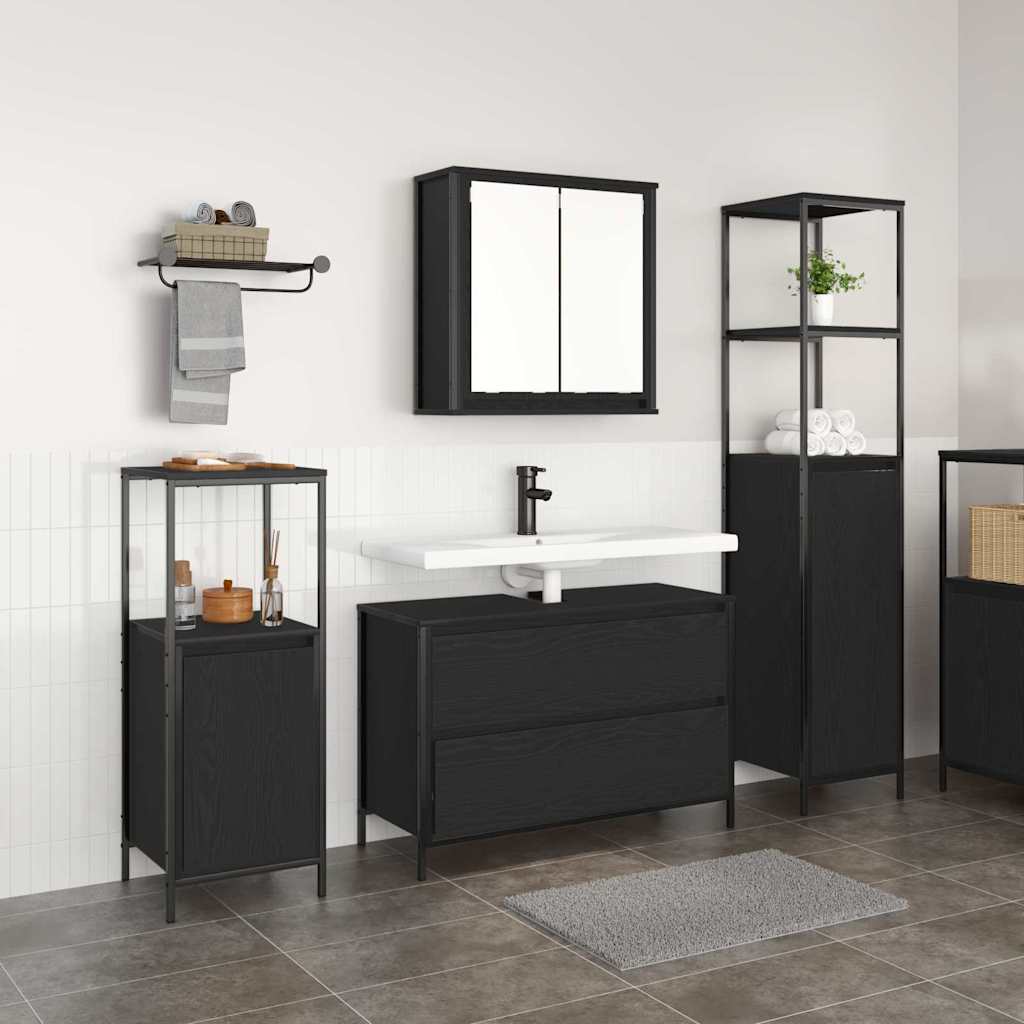 Set di mobili per il bagno 3 pcs Rovere Nero Legno multistrato