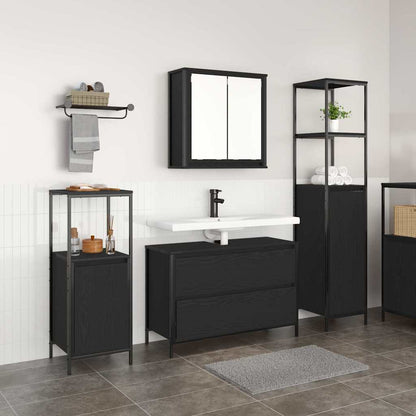 Set di mobili per il bagno 3 pcs Rovere Nero Legno multistrato