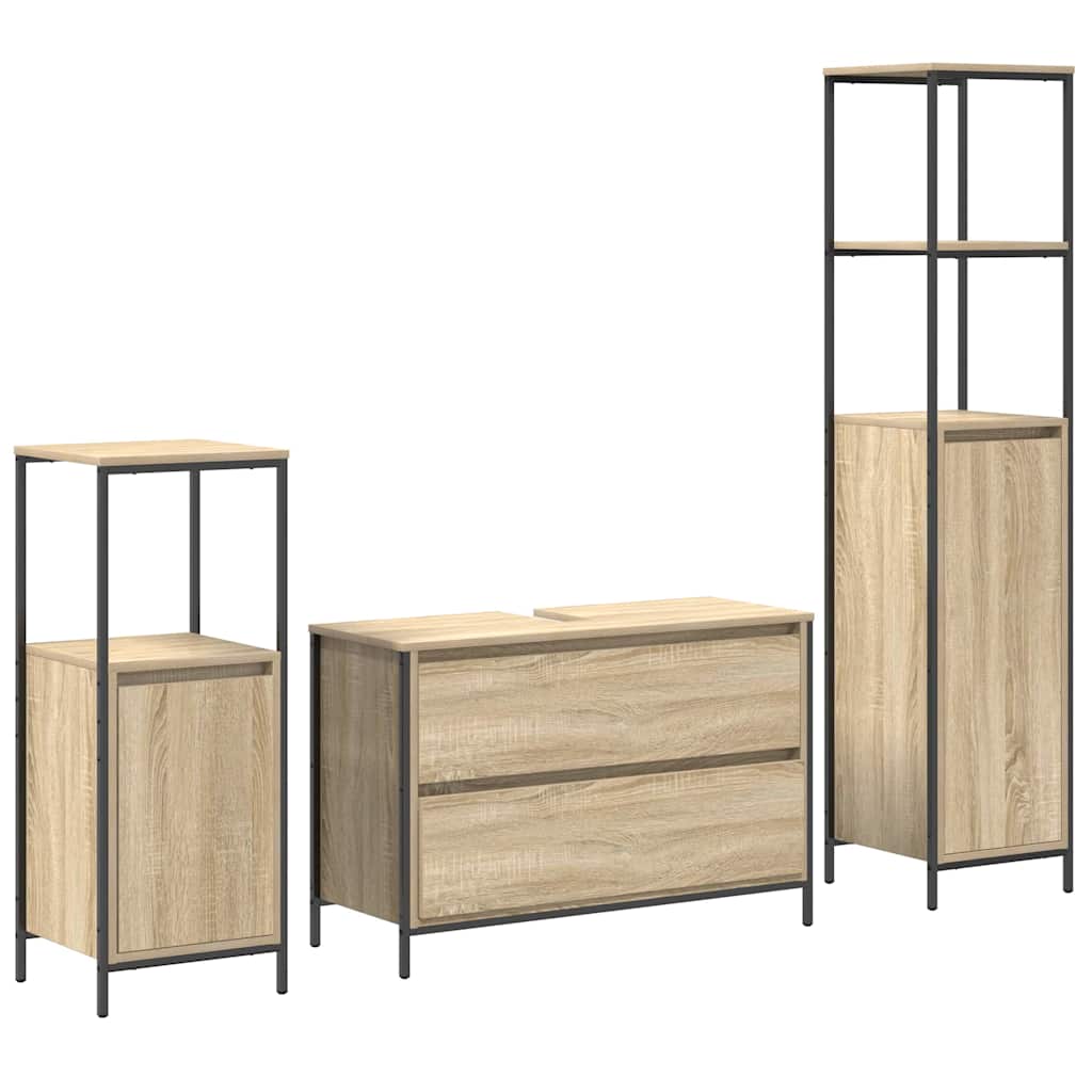 Set di mobili per il bagno con cassetto 3 pcs Rovere Sonoma | homemem39