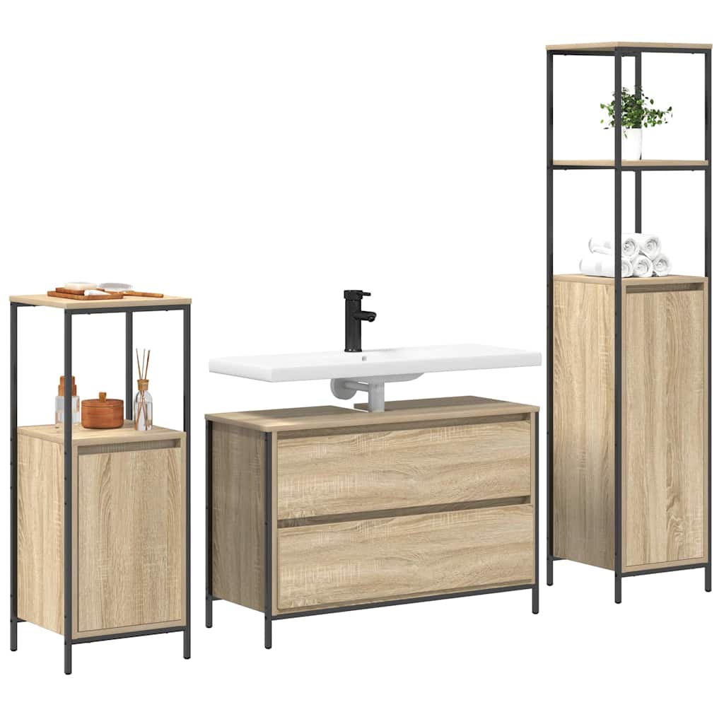 Set di mobili per il bagno con cassetto 3 pcs Rovere Sonoma