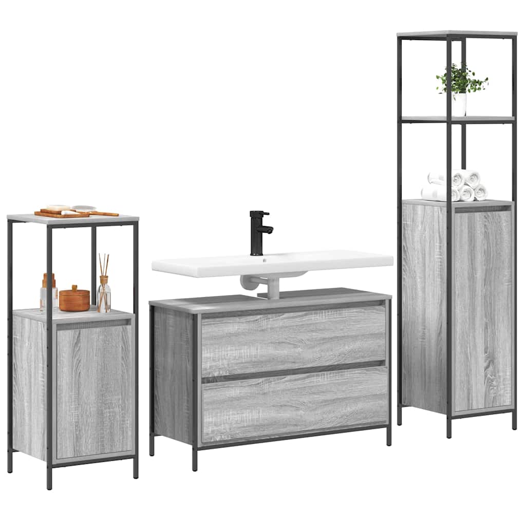 Set di mobili per il bagno 3 pz Grigio Sonoma 90 x 34,5 x 60 cm | homemem39