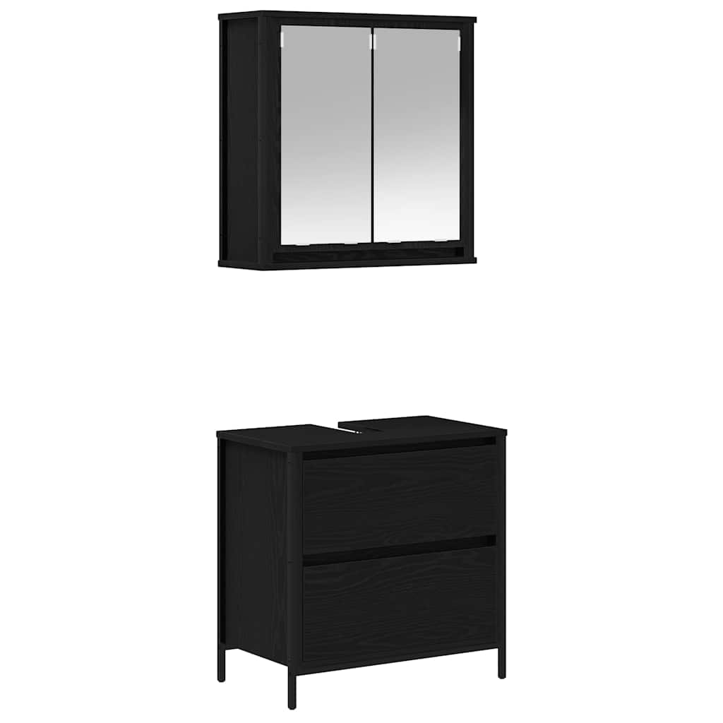 Set Mobili da Bagno 2 pz Rovere Nero in Legno Multistrato