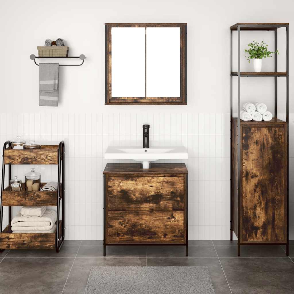 Set Mobili da Bagno 2 pz Rovere Fumo in Legno Multistrato