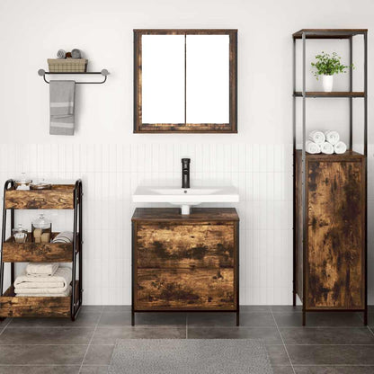Set Mobili da Bagno 2 pz Rovere Fumo in Legno Multistrato