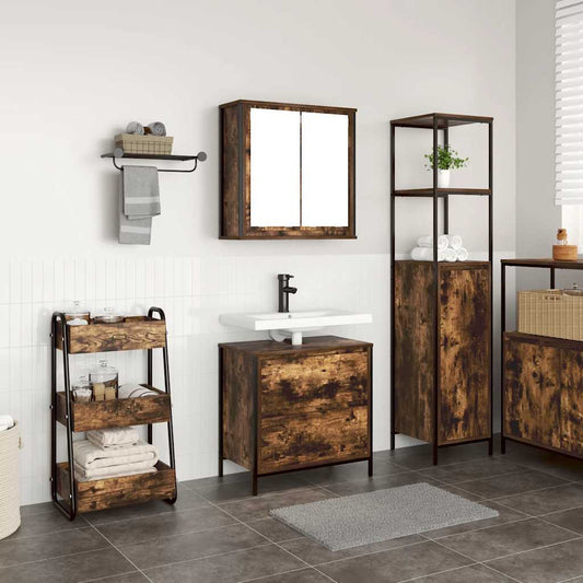 Set Mobili da Bagno 2 pz Rovere Fumo in Legno Multistrato | homemem39