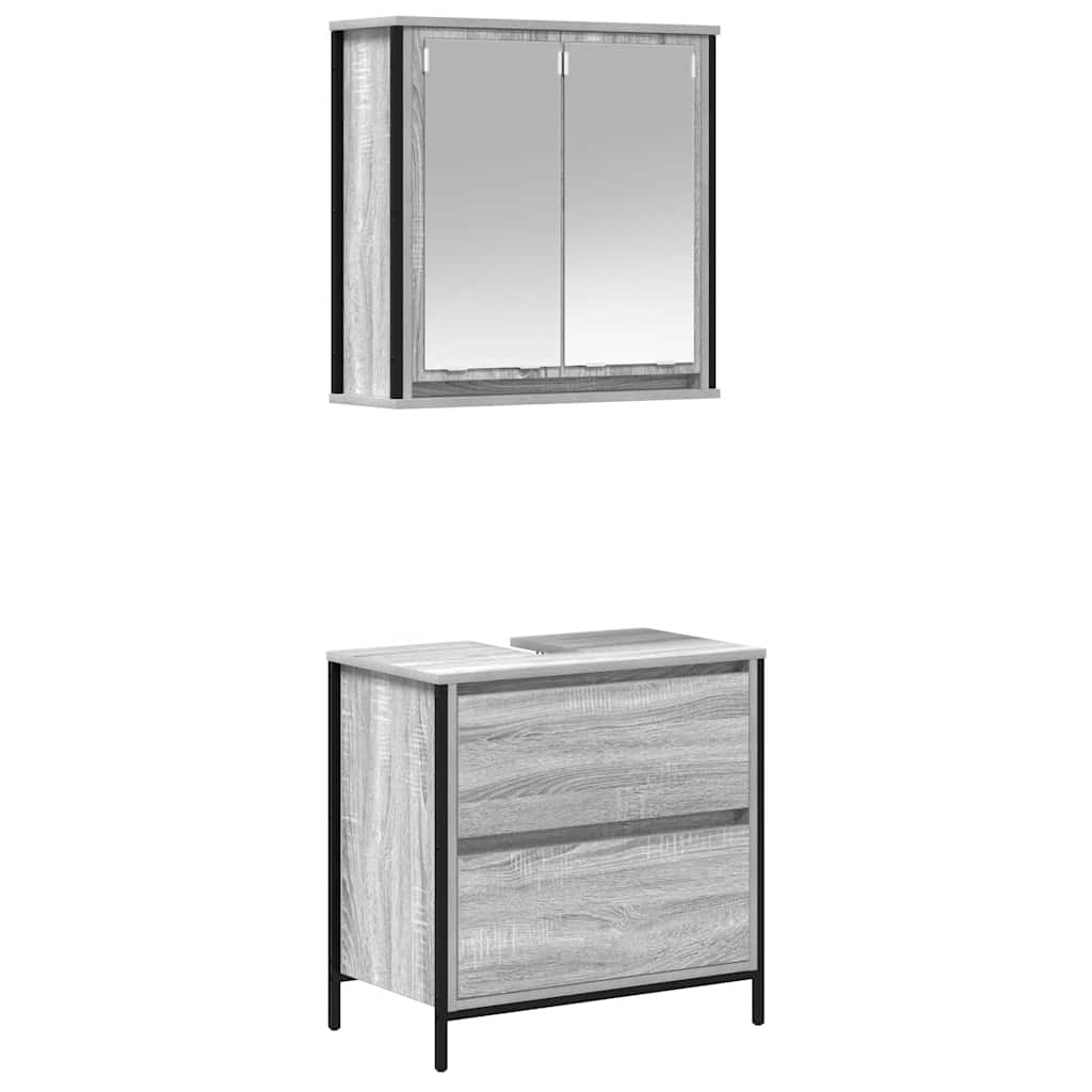 Set Mobili da Bagno 2 pz Grigio Sonoma in Legno Multistrato | homemem39