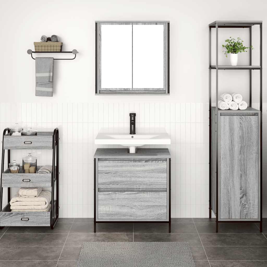Set Mobili da Bagno 2 pz Grigio Sonoma in Legno Multistrato | homemem39
