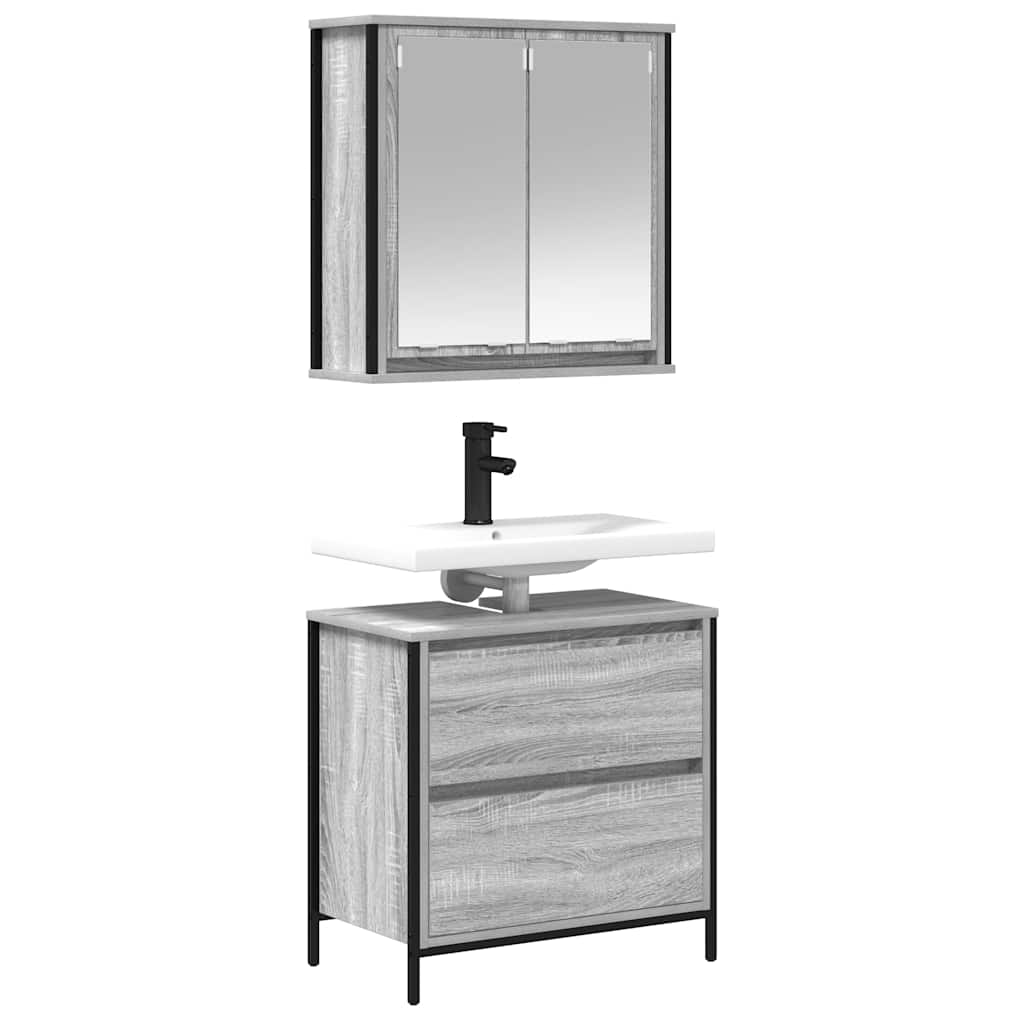 Set Mobili da Bagno 2 pz Grigio Sonoma in Legno Multistrato | homemem39