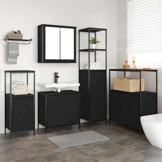 Set di mobili per il bagno 5 pcs Nero Legno multistrato | homemem39