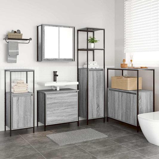 Set di mobili per il bagno 5 pcs Grigio Legno multistrato | homemem39