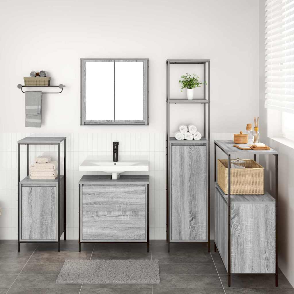 Set di mobili per il bagno 5 pcs Grigio Legno multistrato | homemem39