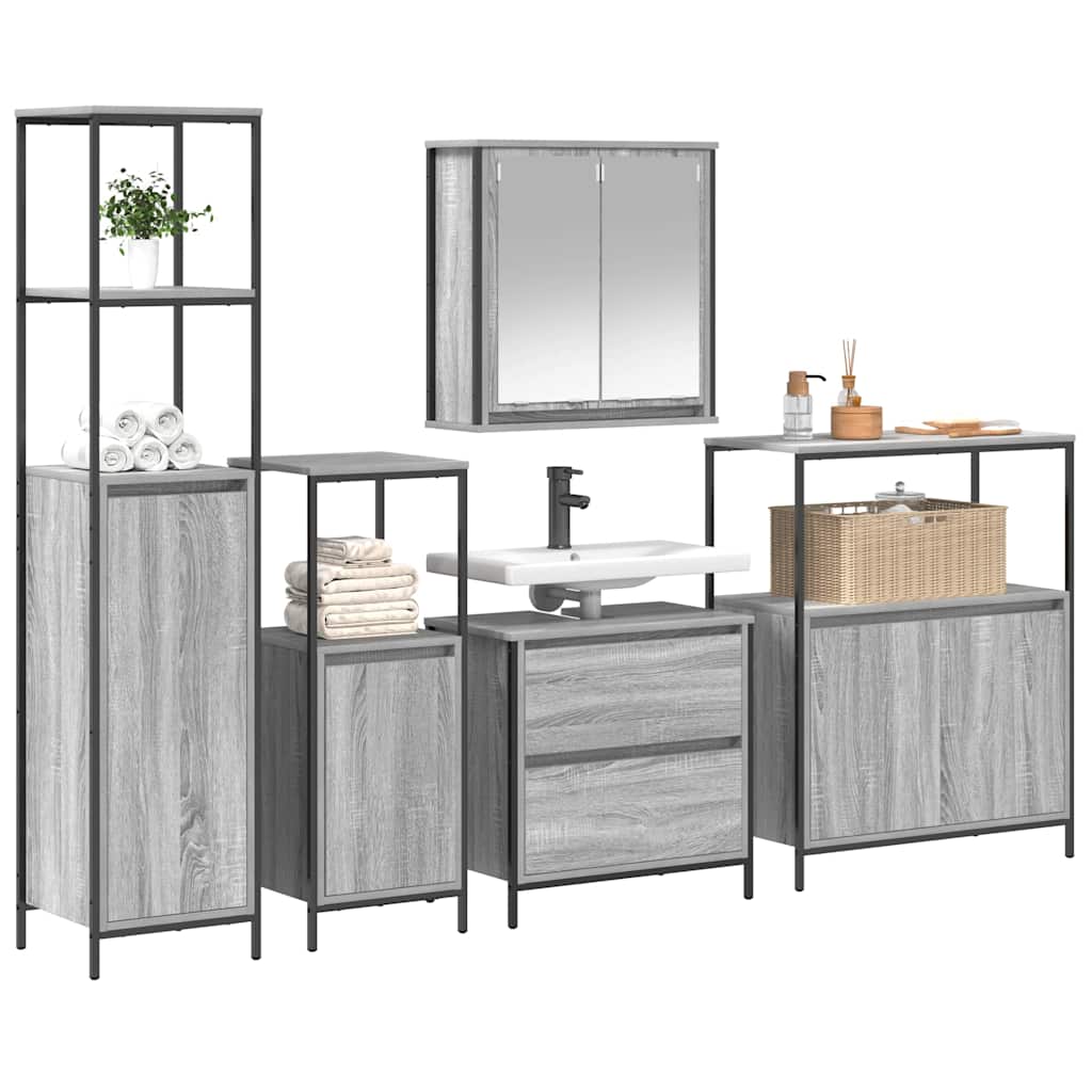Set di mobili per il bagno 5 pcs Grigio Legno multistrato | homemem39