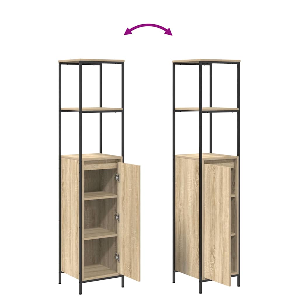 Set di mobili per il bagno con porta 3 pcs Rovere Sonoma e Nero