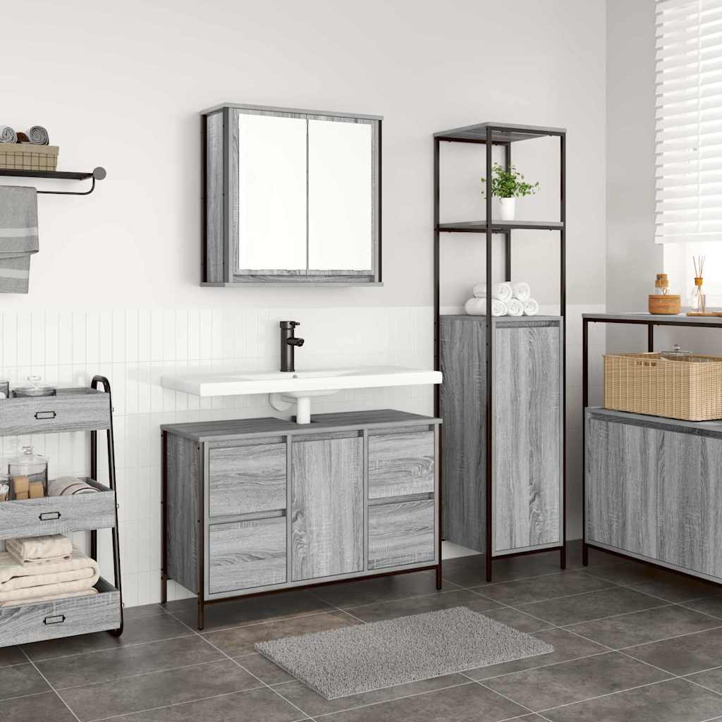 Set di mobili per il bagno 2 pz Grigio Sonoma e Nero | homemem39