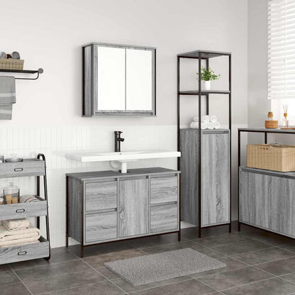 Set di mobili per il bagno 2 pz Grigio Sonoma e Nero | homemem39