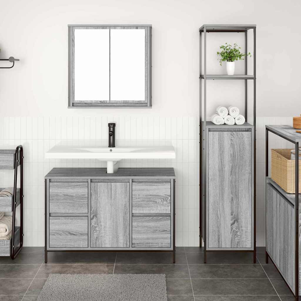 Set di mobili per il bagno 2 pz Grigio Sonoma e Nero | homemem39