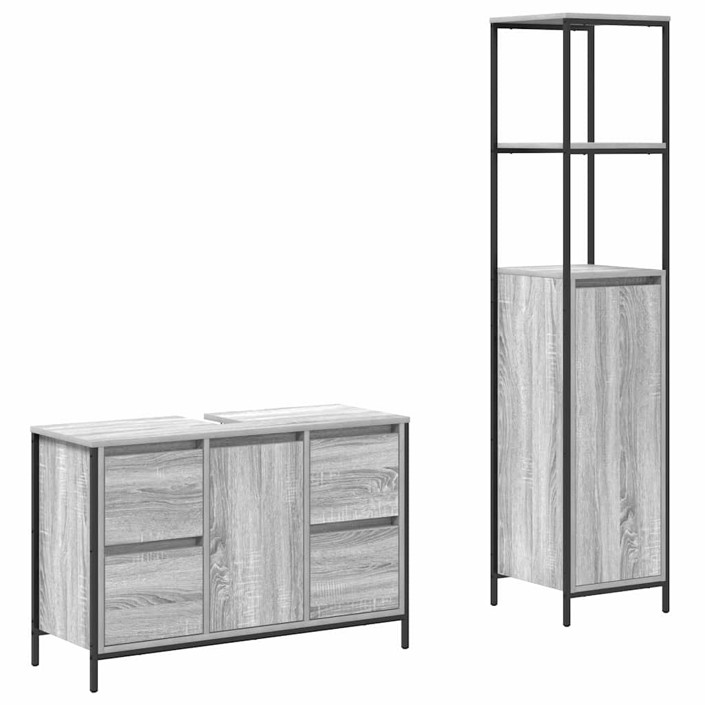 Set di mobili per il bagno 2 pz Grigio Sonoma e Nero | homemem39