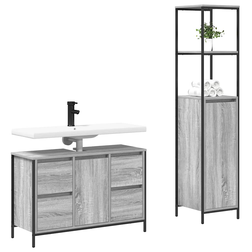 Set di mobili per il bagno 2 pz Grigio Sonoma e Nero | homemem39