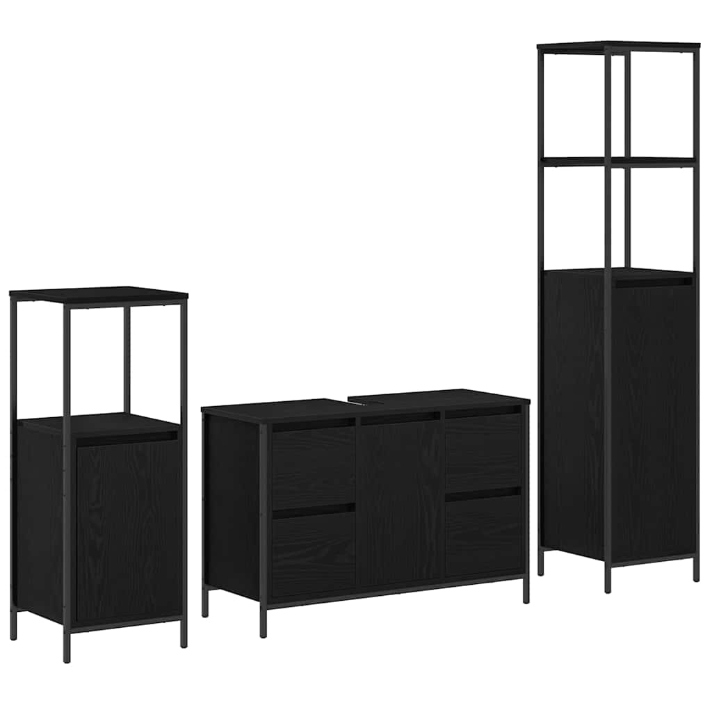 Set di mobili per il bagno 3 pz Rovere Nero 36 x 35 x 165 cm | homemem39