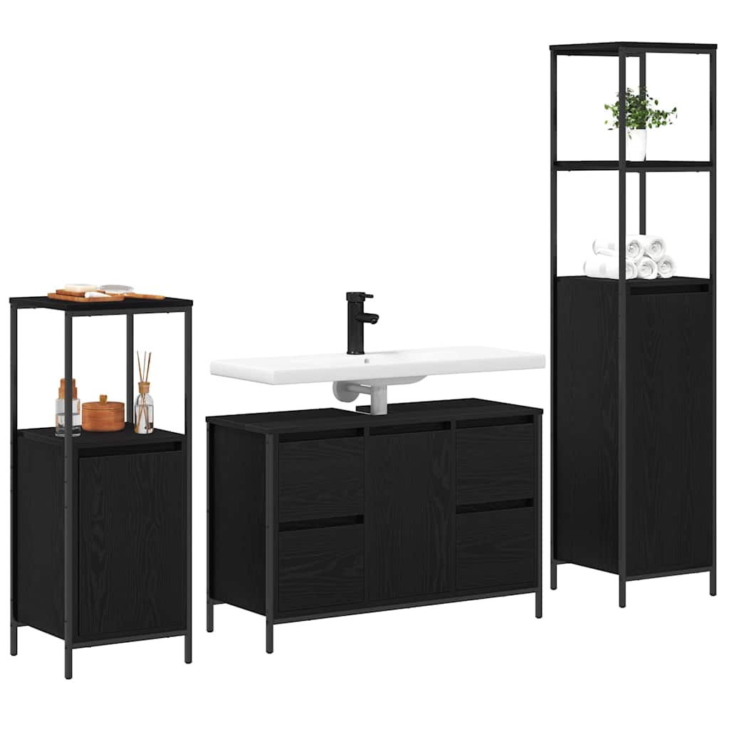 Set di mobili per il bagno 3 pz Rovere Nero 36 x 35 x 165 cm | homemem39