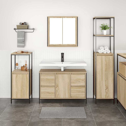 Set di mobili per il bagno 3 pz Rovere Sonoma e Nero | homemem39