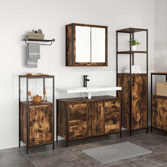 Set di mobili per il bagno 3 pz Rovere Affumicato e Nero | homemem39