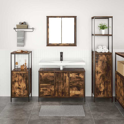 Set di mobili per il bagno 3 pz Rovere Affumicato e Nero | homemem39