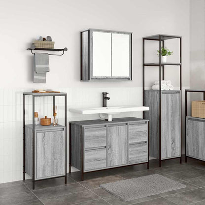 Set di mobili per il bagno 3 pz Grigio Sonoma e Nero | homemem39