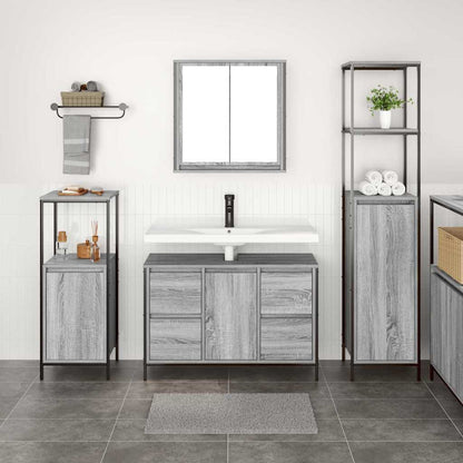 Set di mobili per il bagno 3 pz Grigio Sonoma e Nero | homemem39