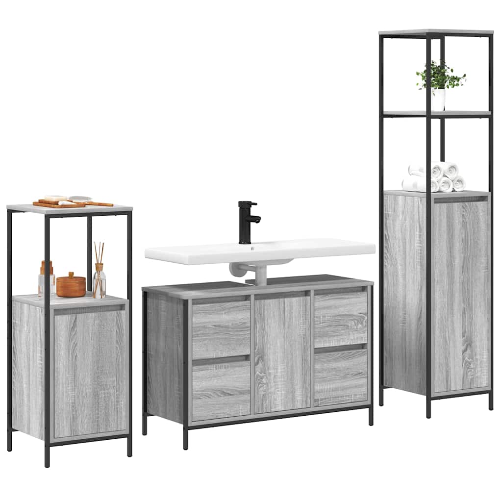 Set di mobili per il bagno 3 pz Grigio Sonoma e Nero | homemem39