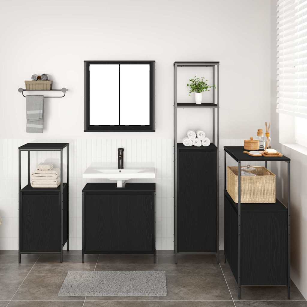 Set di mobili per il bagno 5 pz Rovere Nero 36 x 35 x 165 cm | homemem39