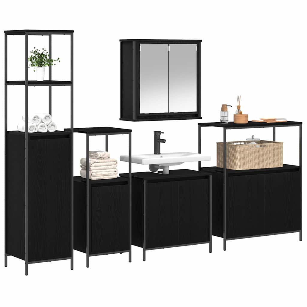Set di mobili per il bagno 5 pz Rovere Nero 36 x 35 x 165 cm | homemem39