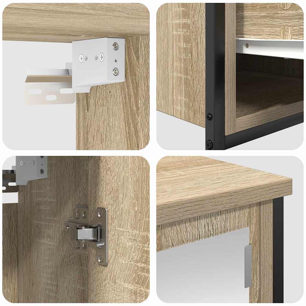 Set di mobili per il bagno con porta 5 pcs Rovere Sonoma e Nero | homemem39
