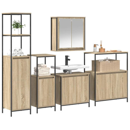Set di mobili per il bagno con porta 5 pcs Rovere Sonoma e Nero | homemem39