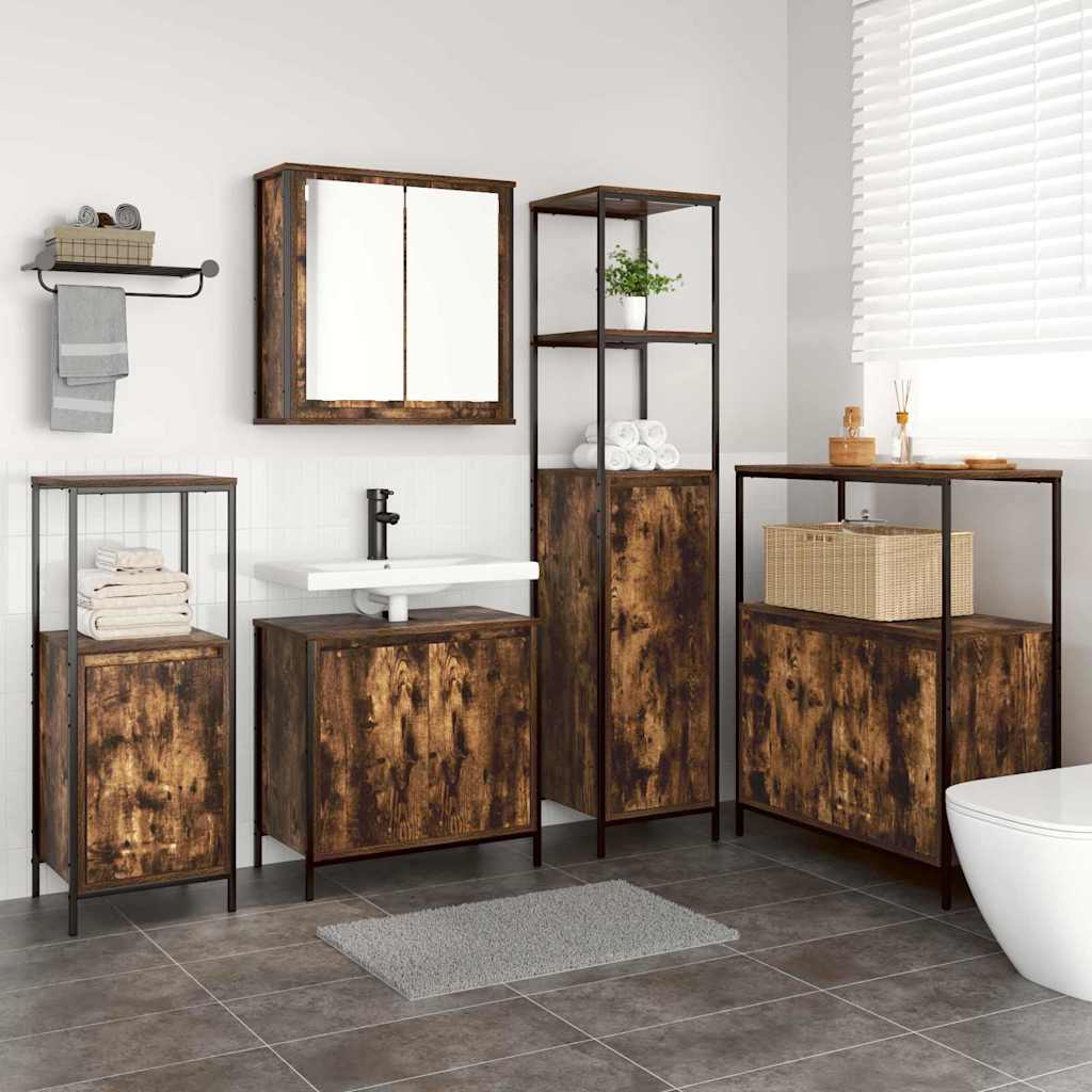 Set di mobili per il bagno 5 pcs Rovere Affumicato e Nero