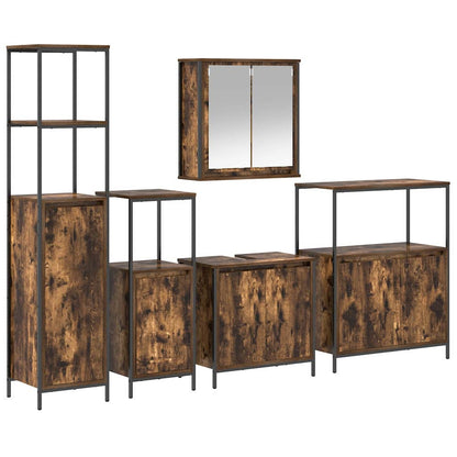 Set di mobili per il bagno 5 pcs Rovere Affumicato e Nero | homemem39