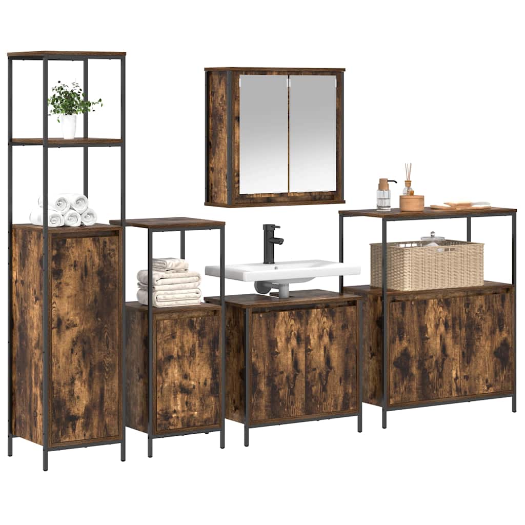 Set di mobili per il bagno 5 pcs Rovere Affumicato e Nero | homemem39
