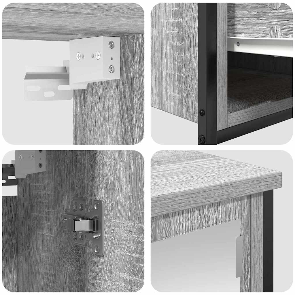 Set di mobili per il bagno con porta 5 pcs Grigio Sonoma e Nero | homemem39